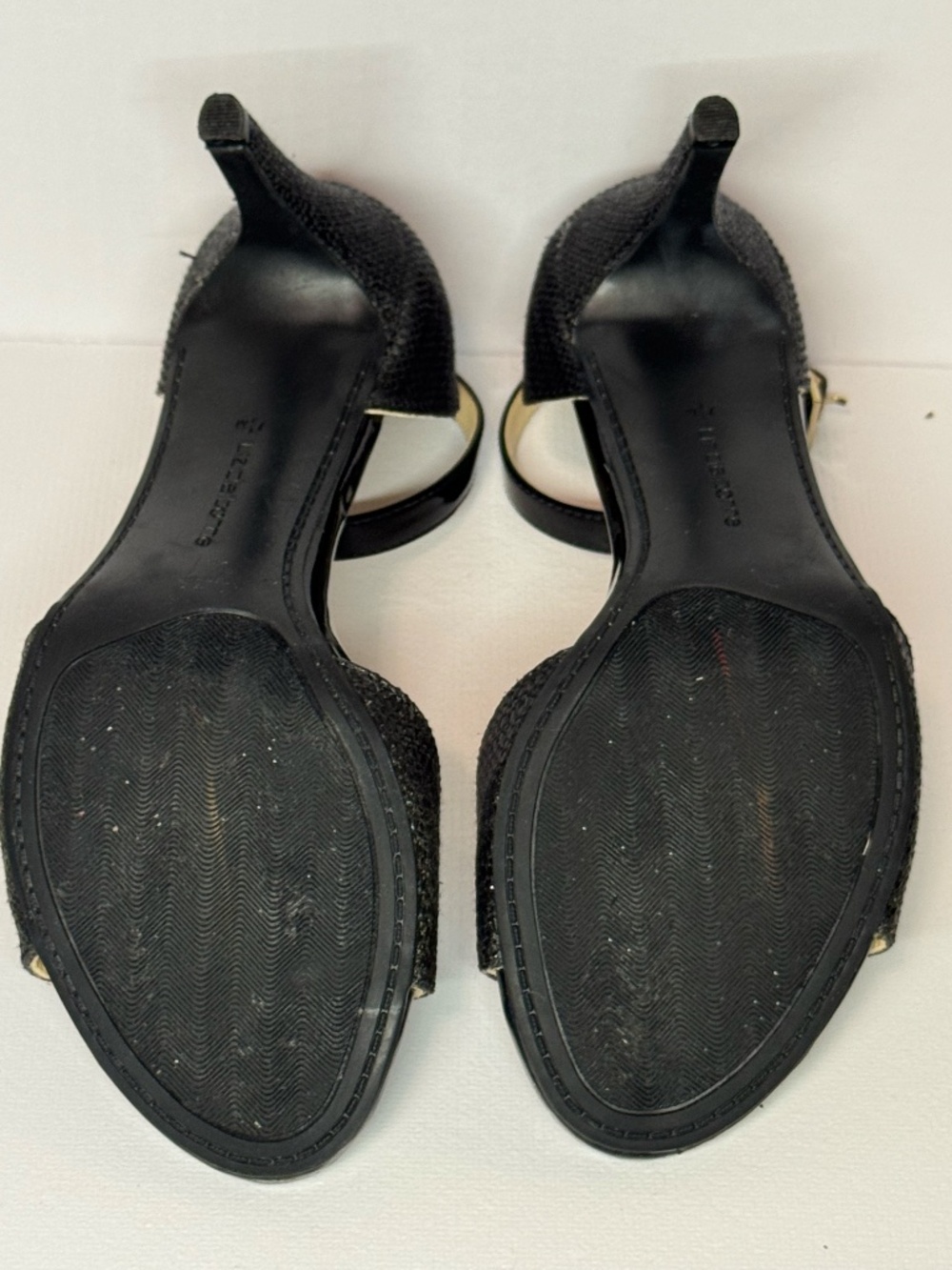 Liz Claiborne Black Embellished Ankle Strap Heels Woven 7.5 Rhinestone Sandals - Picture 11 of 13